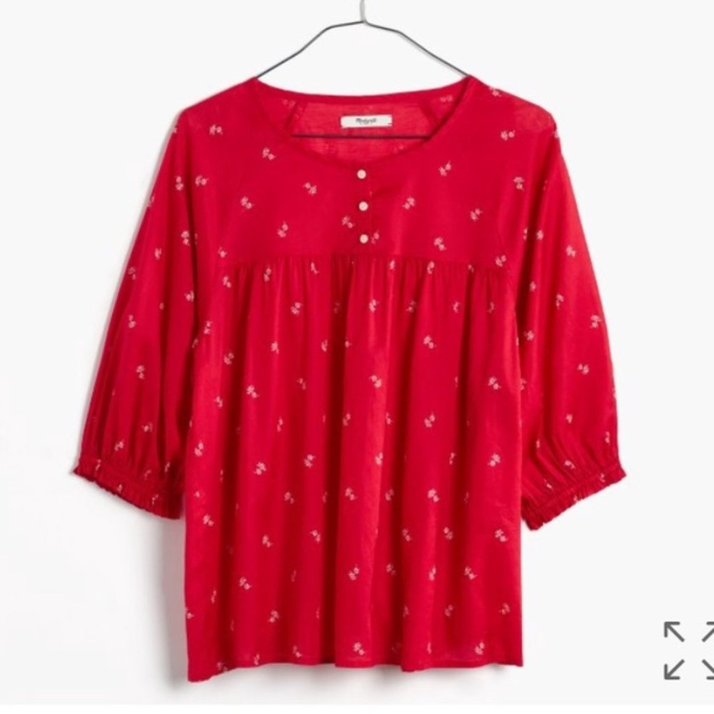 Madewell NWT Shirred Peasant Blouse
